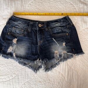 Express Raw Hem Distressed Denim Shorts 2" Inseam